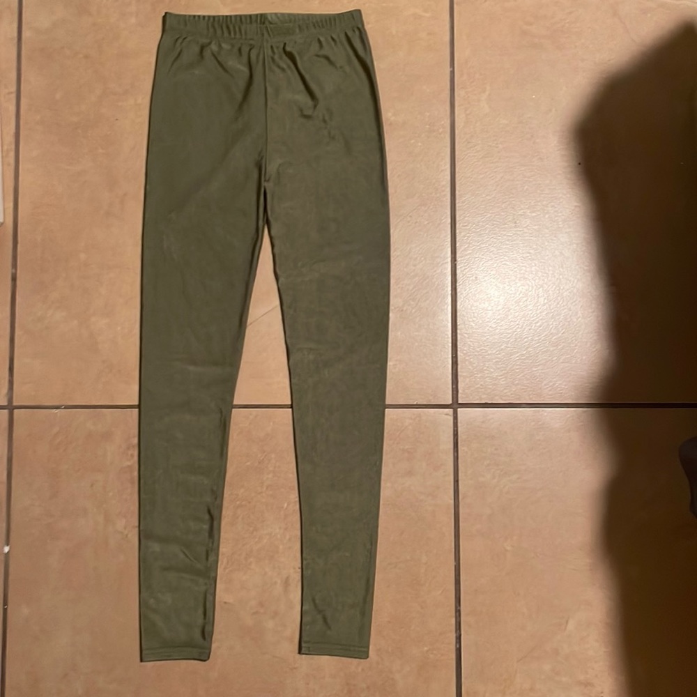 Dark Grey and Green Polyester Leggings